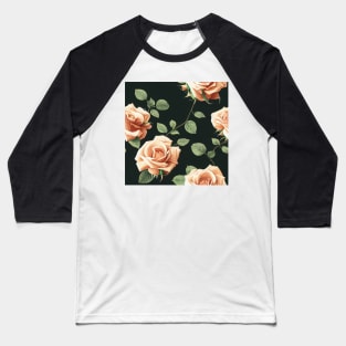 Vintage Blush Brown Roses on Dark Background Baseball T-Shirt